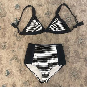 Athleta black and white striped swimsuit